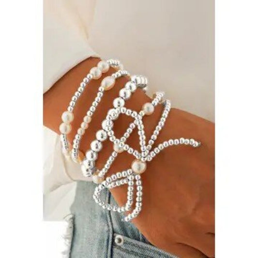 Bow Pearl Beaded Bracelet Set