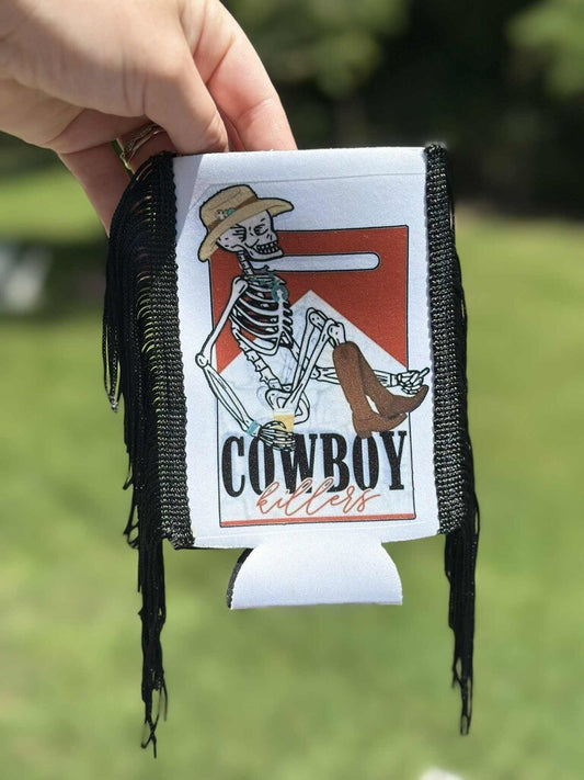 Cowboy killer koozie with fringe