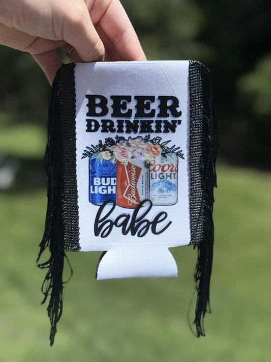 Beer drinkin babe koozie w fringe