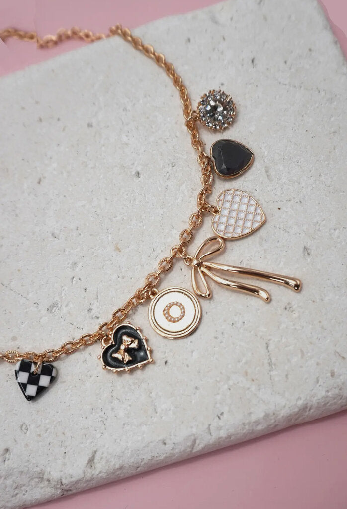 Charm Necklace-Bow Checker Heart