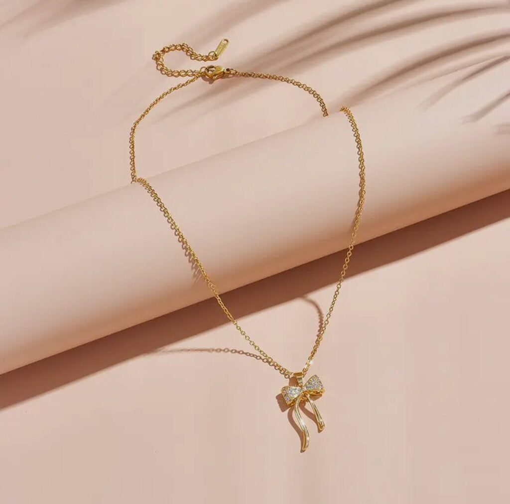 18K Stainless Steel Tarnish Free Bow Necklace