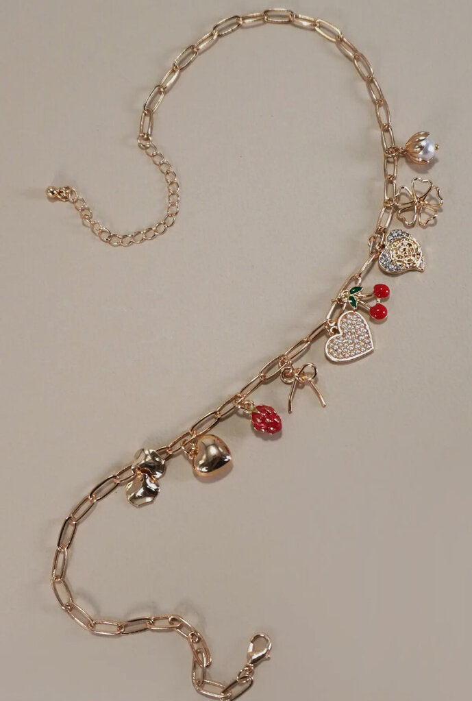 Charm Bow Cherry Heart Necklace