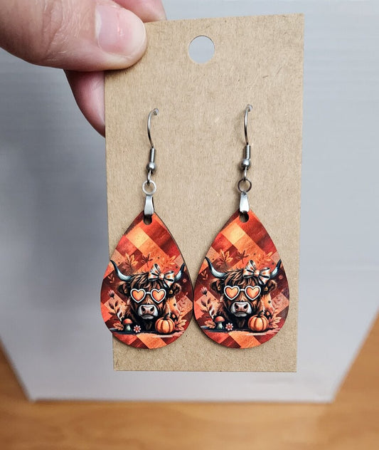 Cow orngplaidbow TD Earrings