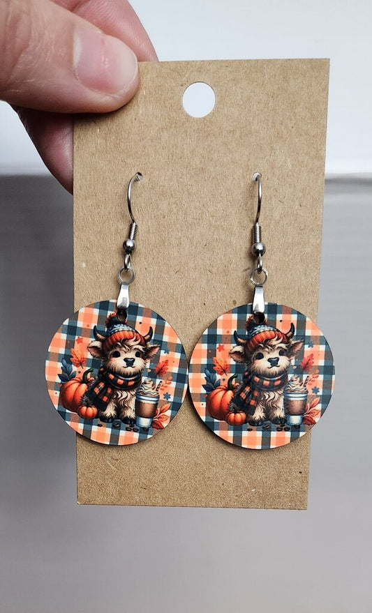 Cow Plaid Fall Circle earrings