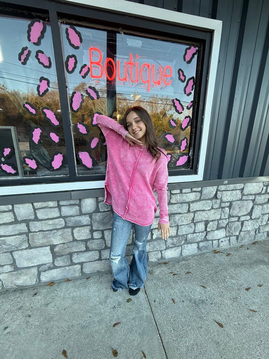 Washed Baby Waffle Oversized Long Sleeve