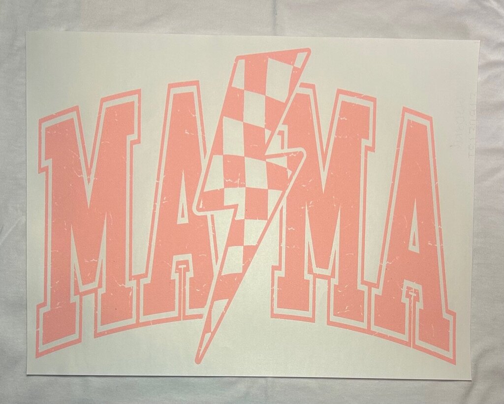 Coral Mama with Checker Lighting Bolt Transfer