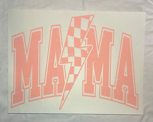 Coral Mama with Checker Lighting Bolt Transfer