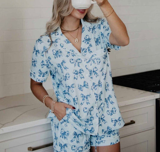 KATYDID Blue w/ Bows PJ Set (shorts)