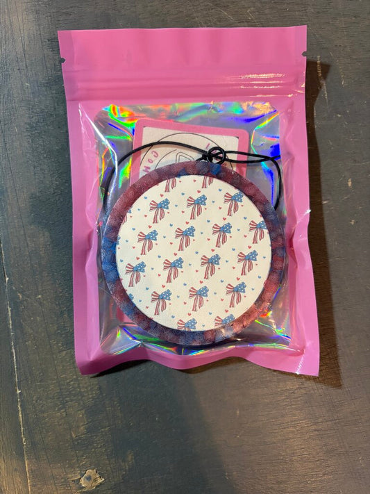 Red White & Blue Bows Freshie Round (sweet grace)