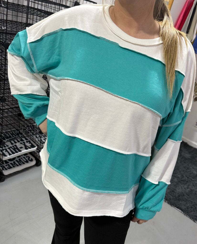 Coastal Breeze Oversized Striped Long Sleeve Top