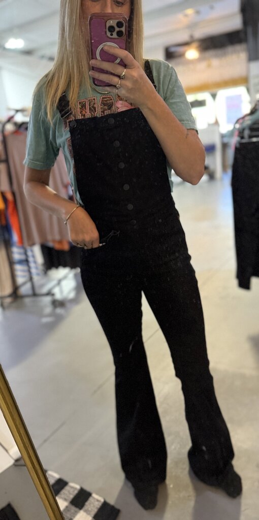 Sassy in Black Flare Overalls