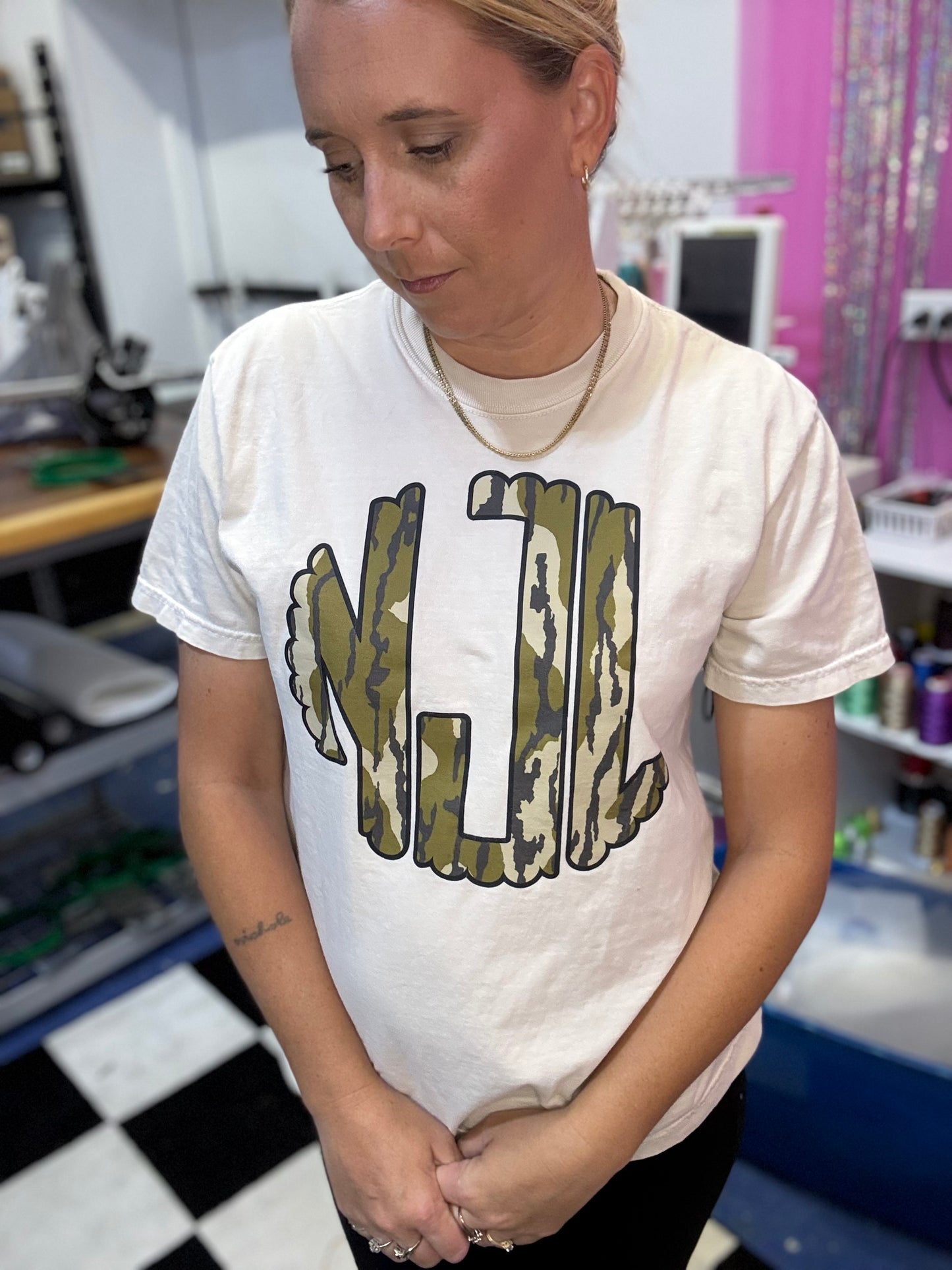 Camo Initial Graphic Top