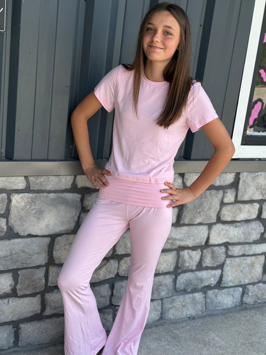 Two Pieces Solid Elastic Fit Shirt Skinny Sets
