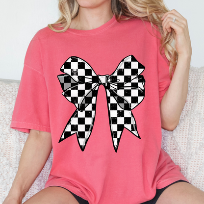 Checkered Bow Comfort Color Tshirt
