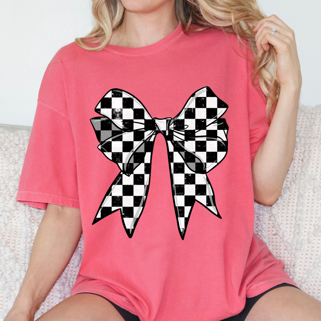 Checkered Bow Comfort Color Tshirt