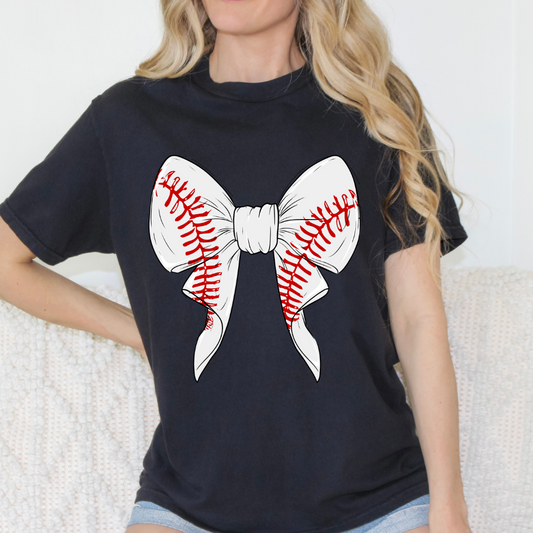 Baseball Bow Comfort Color Tshirt