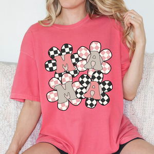 Mama Checkered Flower Comfort Color Tshirt
