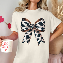 Load image into Gallery viewer, Cow Print Bow Comfort Color Tshirt
