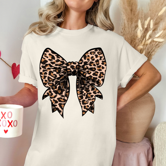 Leopard Bow Comfort Color Tshirt
